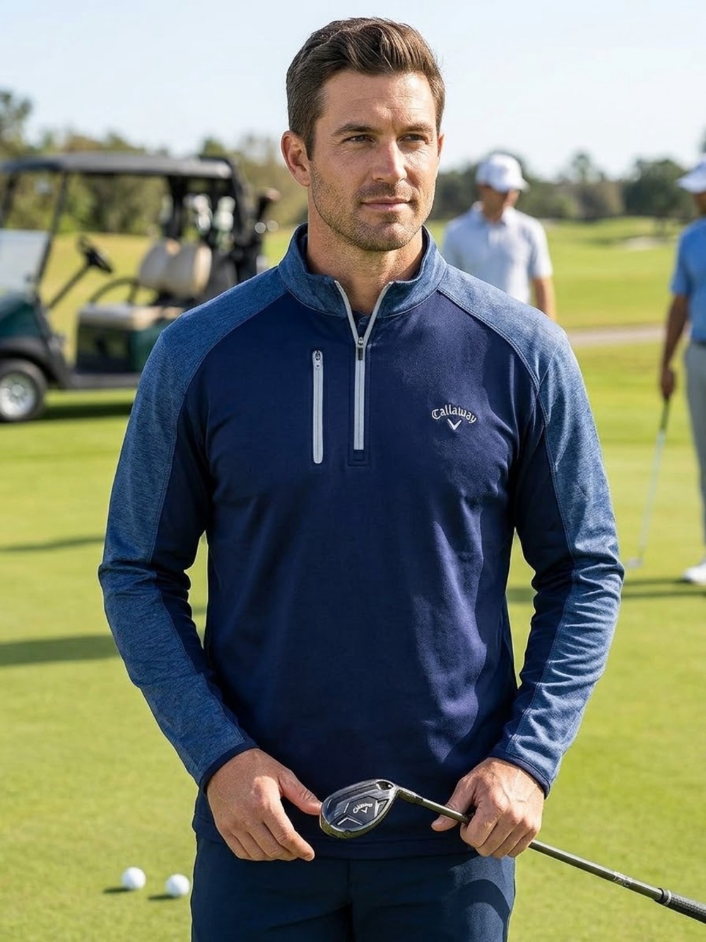 Callaway Men's XXL Navy Blue and Heather Navy Quarter-Zip Performance Pullover